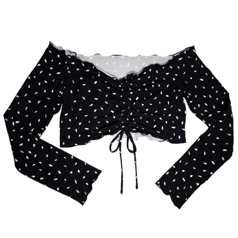 Off The Shoulder Blue & White Ruched Long Sleeve Crop Top Size Large
